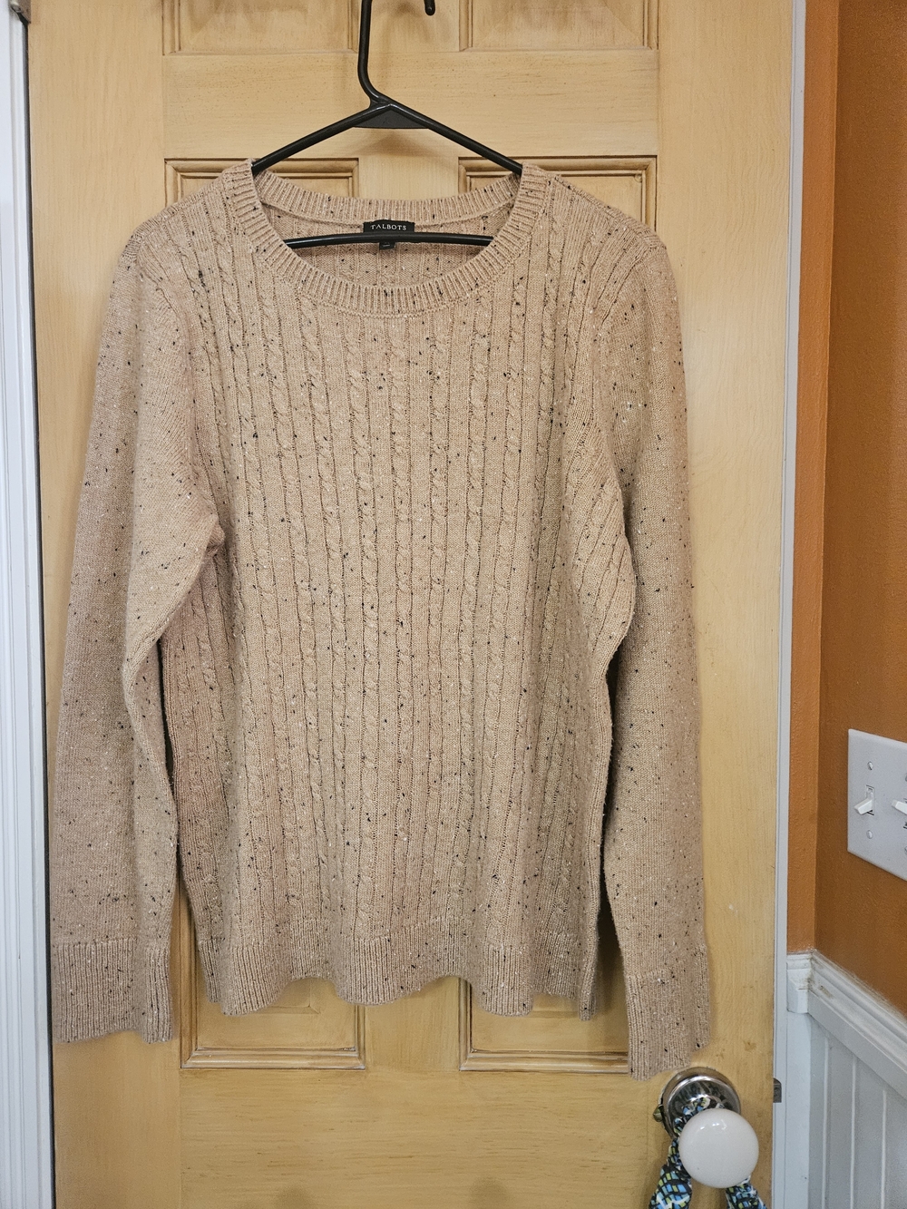 Talbots Women's Crewneck Cable Knit Sweater - Tan Speckled